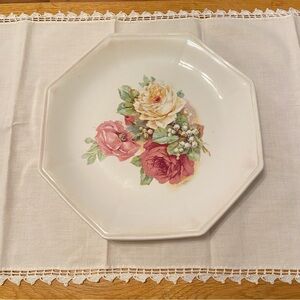 Antique Limoges USA China Co. Stained Crazed Floral Octagonal Plate